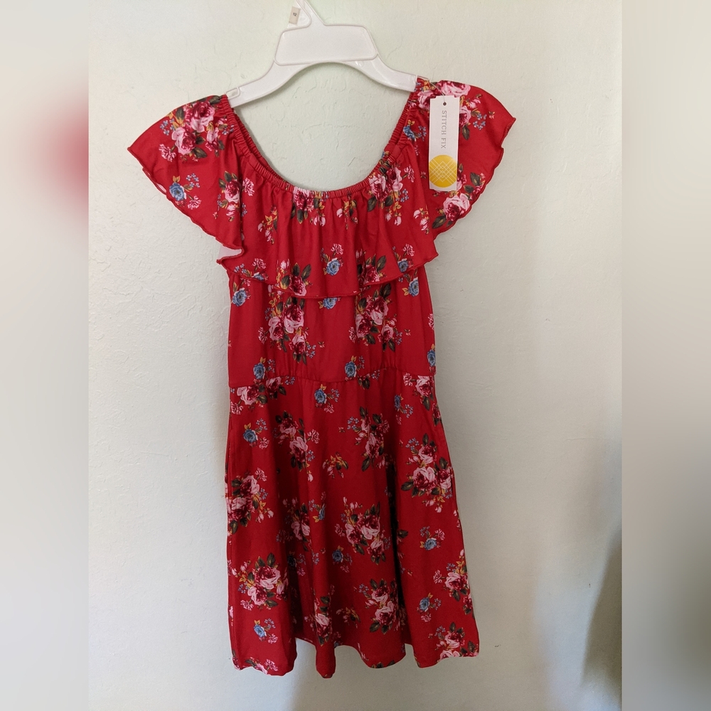 Girls red floral dress